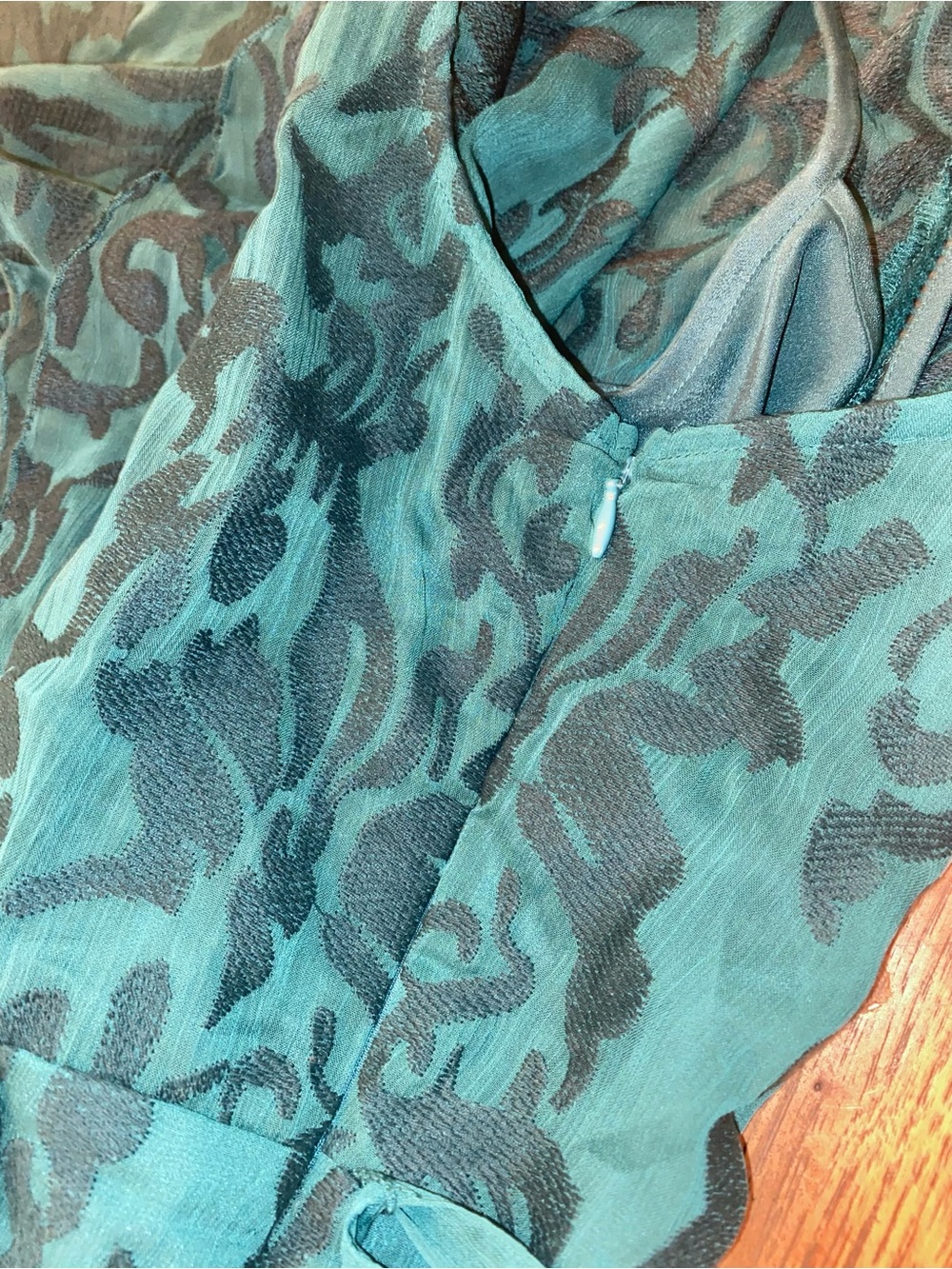 NWOT Anthropologie MOULINETTE SOEURS
vêtements Teal Floral Chiffon Ruffled Dress - Picture 14 of 16